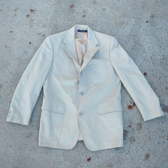 Vintage Brooks Brothers Beige Blazer Jacket Made in USA 80s Lined 3 Button Coat